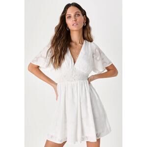 Lulus Warm Day Dreams White Floral Jacquard Skater Mini Dress Size M